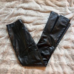 Black leather flared pants